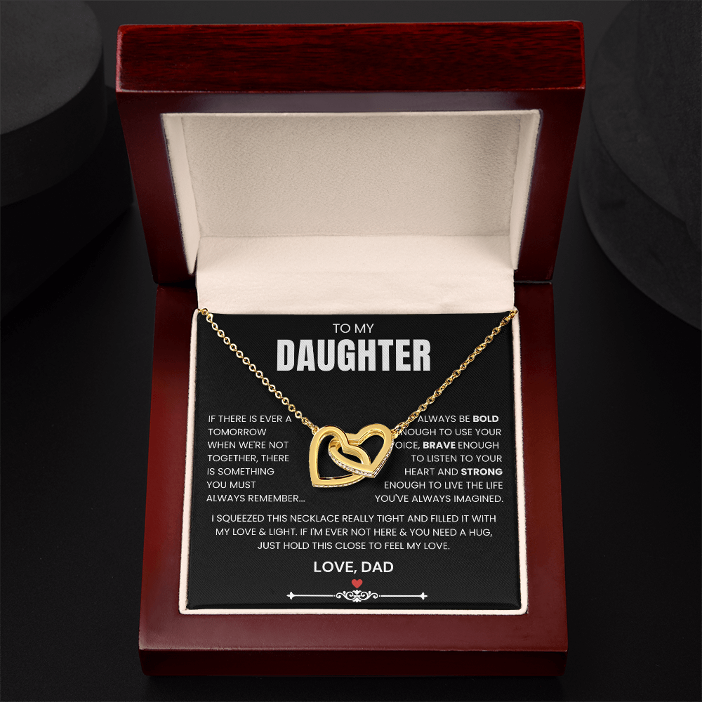 To My Daughter - Linked Hearts Necklace - Be Bold, Brave and Strong Message Card Gift