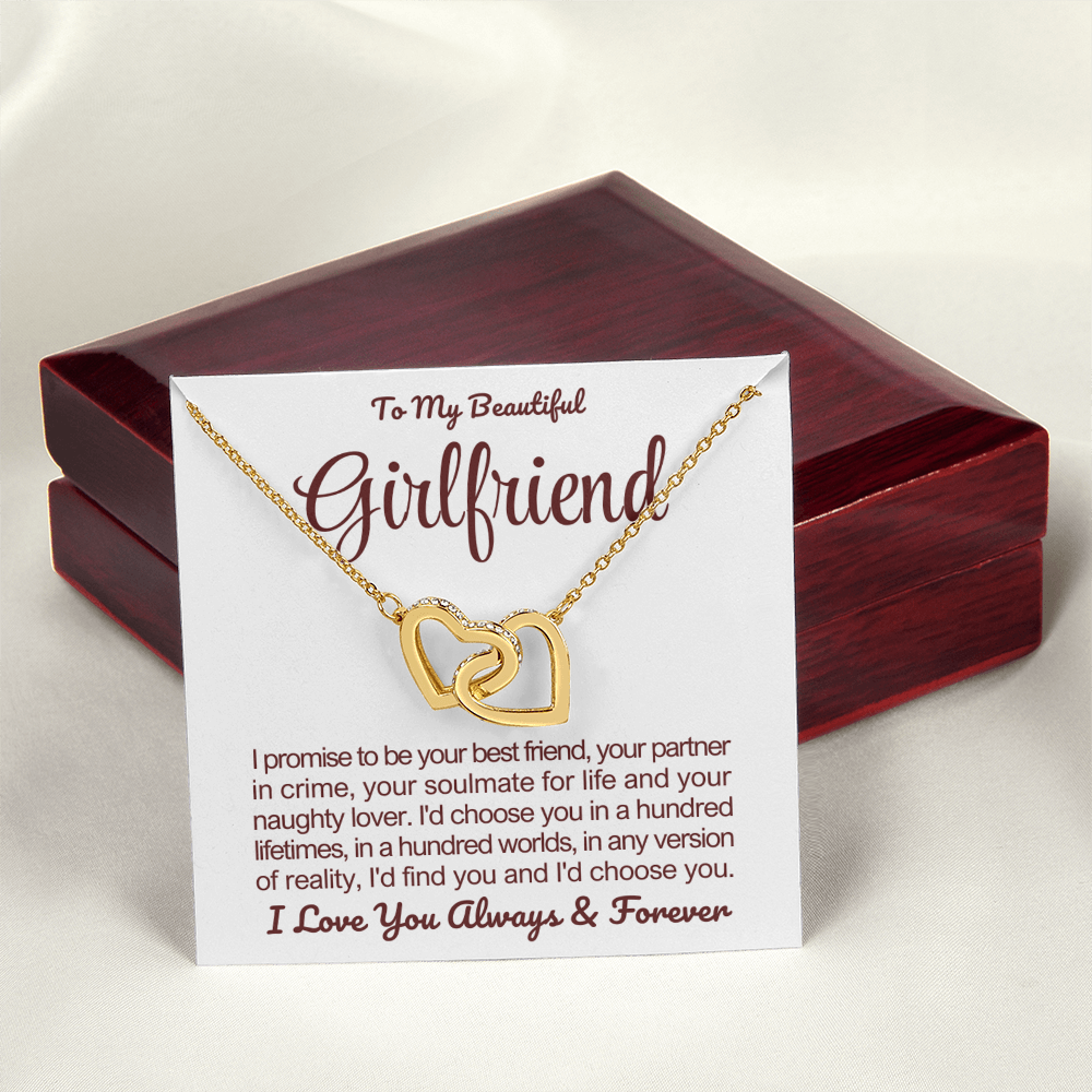 To My Girlfriend - Linked Hearts Necklace - I Choose You Message Card Gift