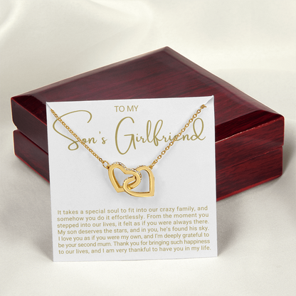 To My Son's Girlfriend - Linked Hearts Necklace - Grateful to Have You Message Card Gift