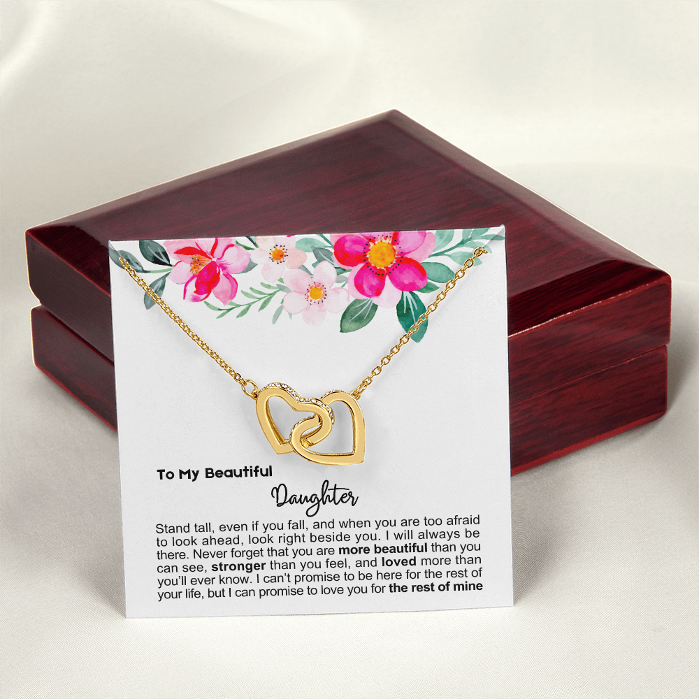 To My Daughter - Linked Hearts Necklace - Look Beside You Message Card Gift