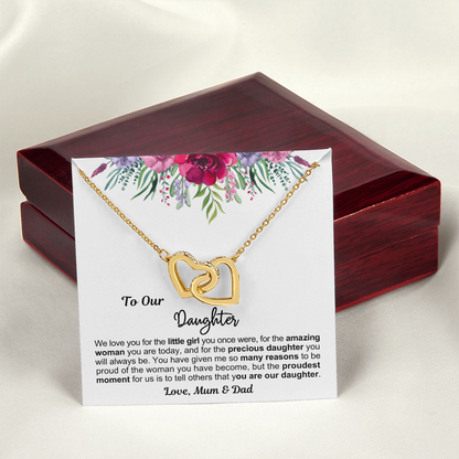To My Daughter - Linked Hearts Necklace - Proud Of You Message Card Gift