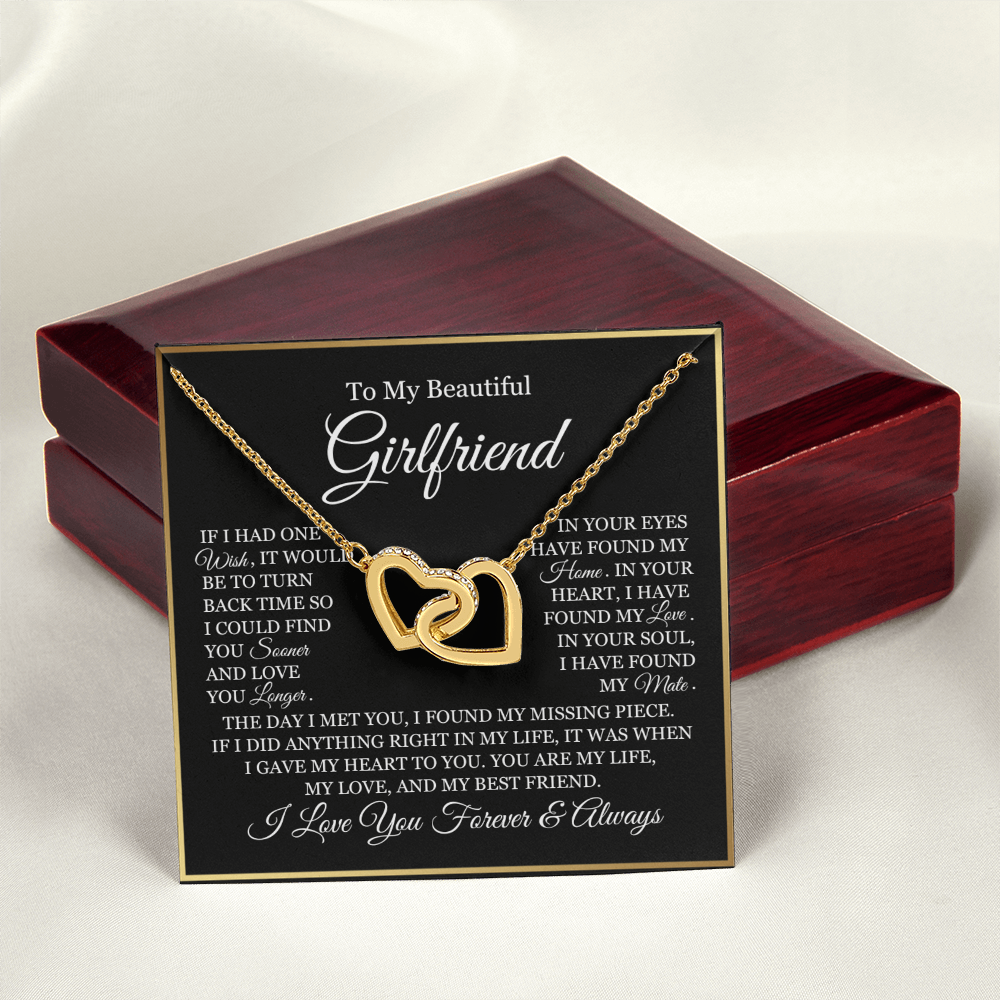 To My Girlfriend - Linked Hearts Necklace - You Are My Life Message Card Gift