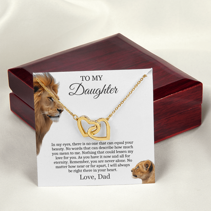 To My Daughter - Linked Hearts Necklace - You Are Never Alone Message Card Gift