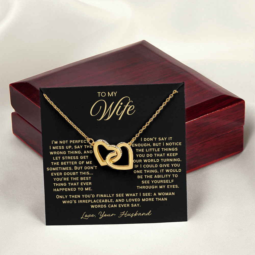 To My Wife - Linked Hearts Necklace - You Are Irreplaceable Message Card Gift