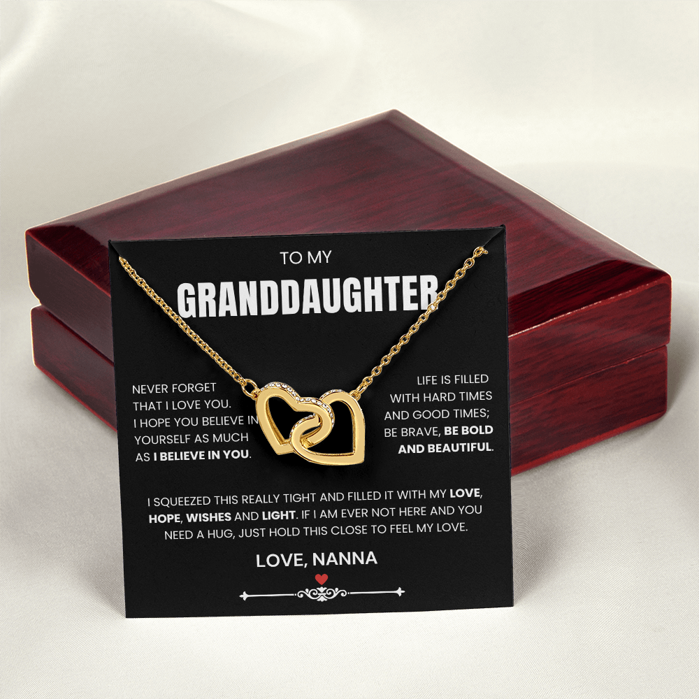 To My Granddaughter - Linked Hearts Necklace - Be Bold and Beautiful Message Card Gift