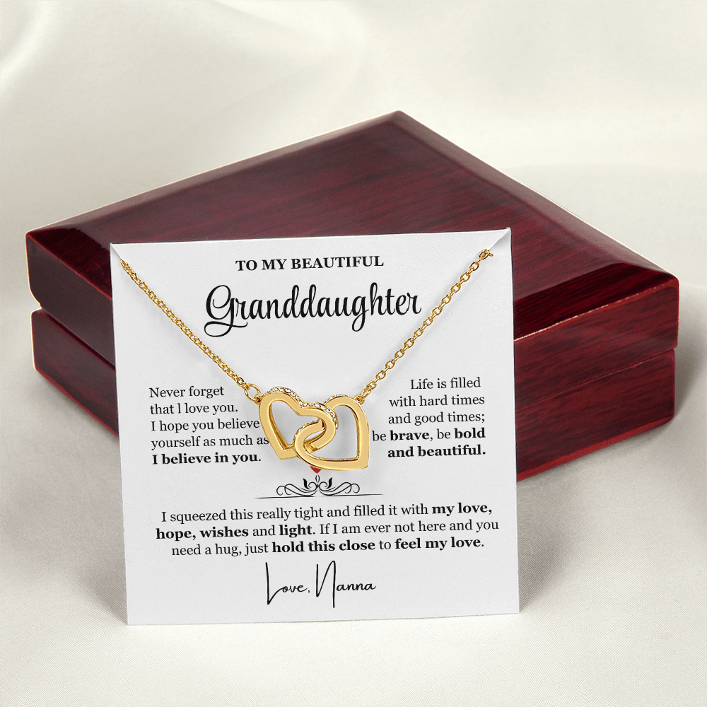 To My Granddaughter - Linked Hearts Necklace - Be Bold and Beautiful Message Card Gift