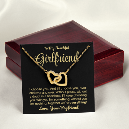 To My Girlfriend - Linked Hearts Necklace - I Choose You Message Card Gift