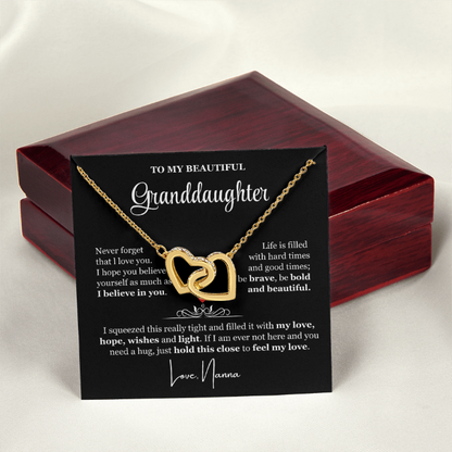 To My Granddaughter - Linked Hearts Necklace - Be Bold and Beautiful Message Card Gift