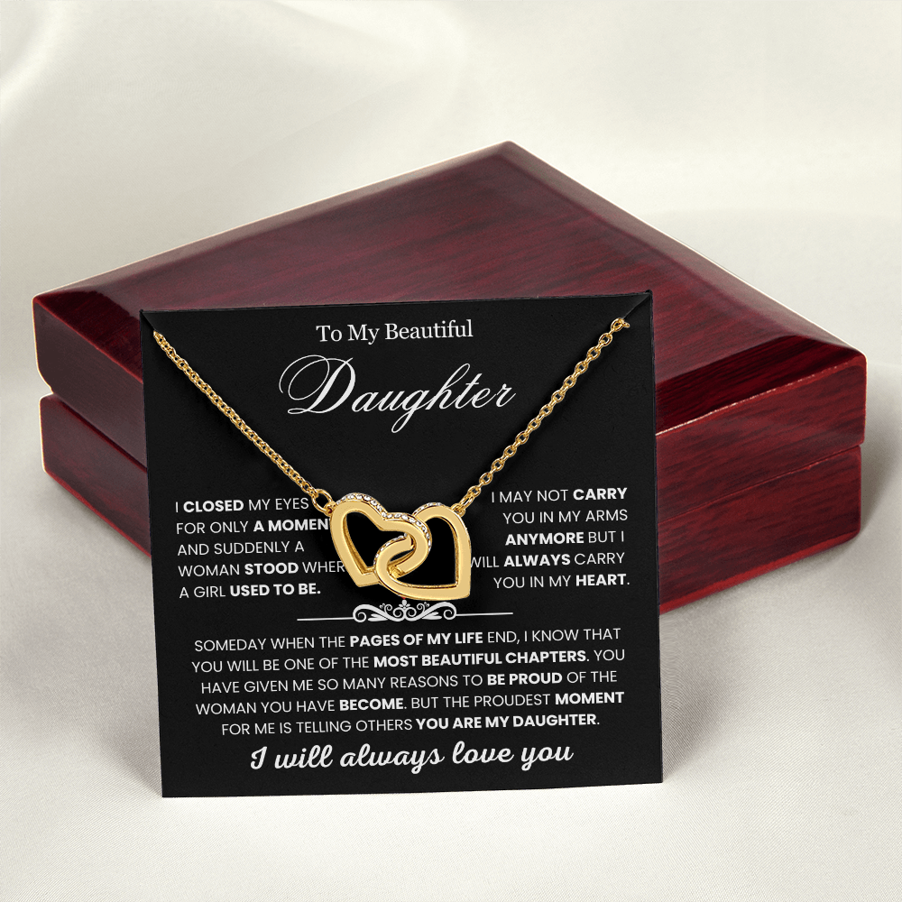To My Daughter - Linked Hearts Necklace - You Are Never Alone Message Card Gift