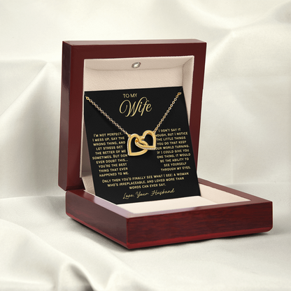 To My Wife - Linked Hearts Necklace - You Are Irreplaceable Message Card Gift