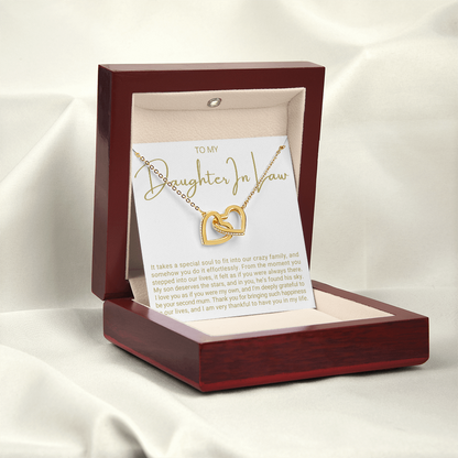 To My Daughter-in-law - Linked Hearts Necklace - Grateful to Have You Message Card Gift