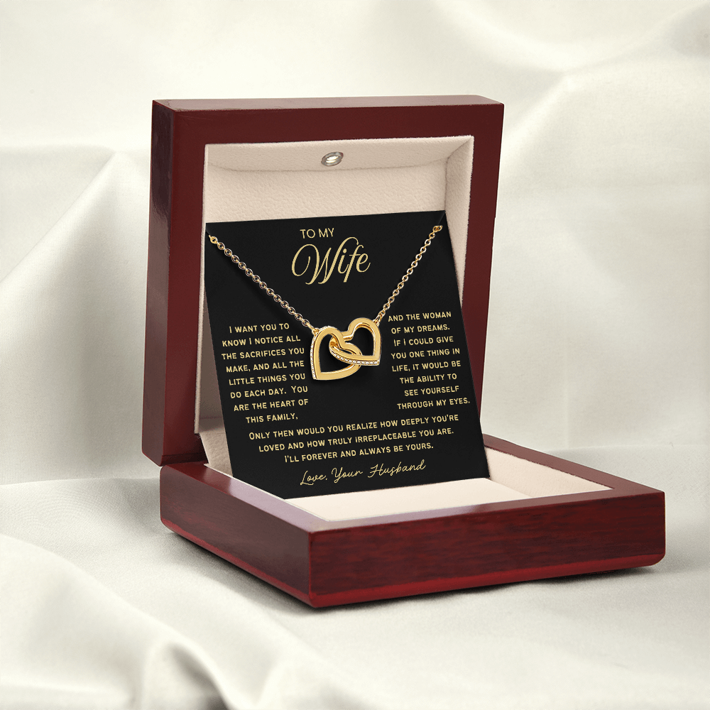 To My Wife - Linked Hearts Necklace - You Are Irreplaceable Message Card Gift