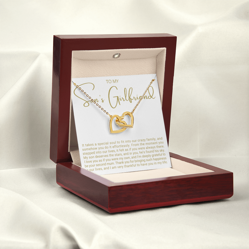 To My Son's Girlfriend - Linked Hearts Necklace - Grateful to Have You Message Card Gift