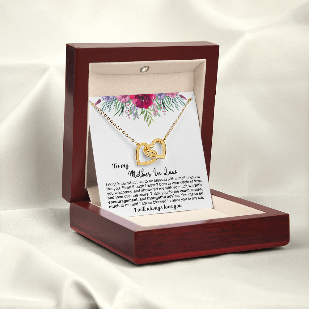 To My Mother In Law - Linked Hearts Necklace - You Are A Blessing Message Card Gift