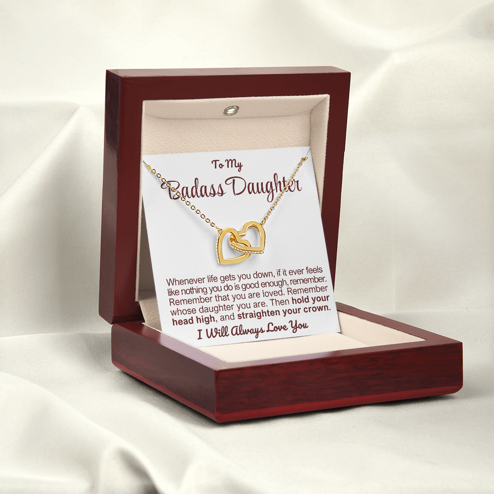 To My Badass Daughter - Linked Hearts Necklace - Remember Whose Daughter You Are Message Card Gift