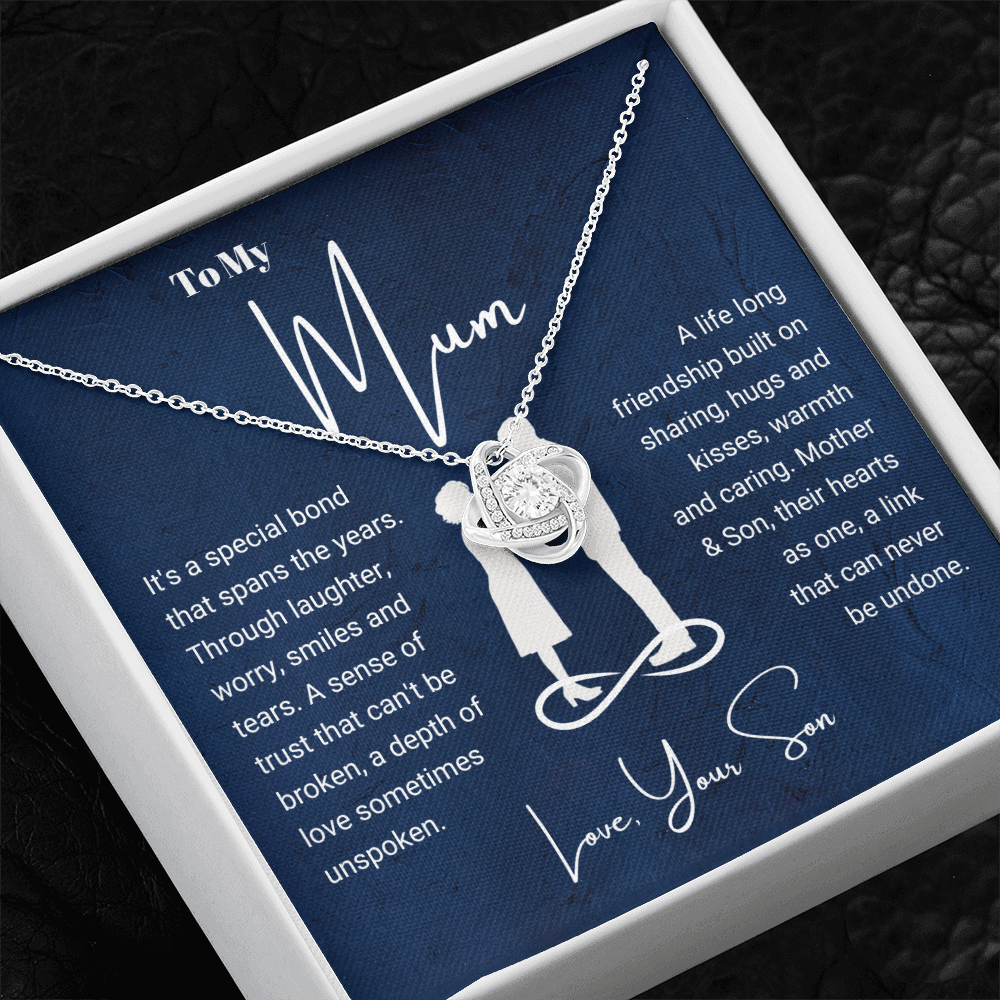 To My Mum - Love Knot Necklace - Hearts As One Message Card Gift