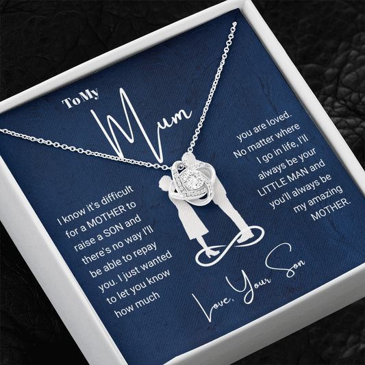To My Mum - Love Knot Necklace - Always Your Little Man Message Card Gift