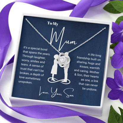 To My Mum - Love Knot Necklace - Hearts As One Message Card Gift