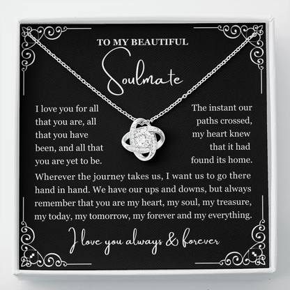 To My Soulmate Necklace - Love Knot Necklace - Love You for All You Are Message Card Gift