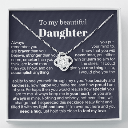 To My Daughter - Love Knot Necklace - Always In My Heart Message Card Gift