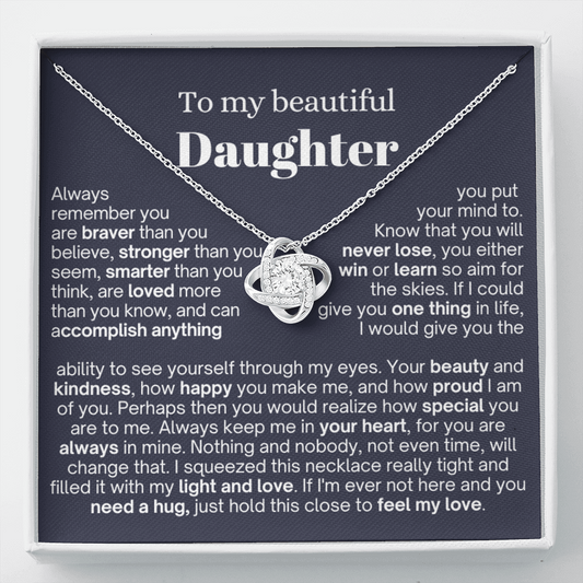 To My Daughter - Love Knot Necklace - Always In My Heart Message Card Gift