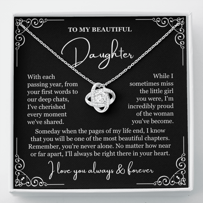 To My Daughter - Love Knot Necklace - You're Never Alone Message Card Gift