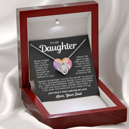 To My Daughter - Love Knot Necklace - You're My World Message Card Gift