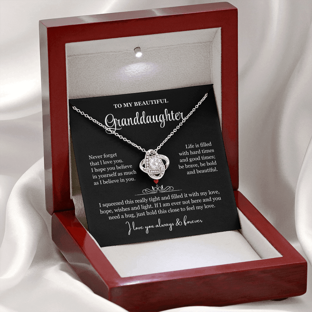 To My Granddaughter - Love Knot Necklace - Be Bold and Beautiful Message Gift Box