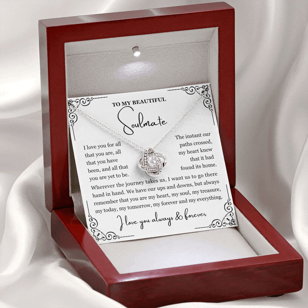To My Soulmate Necklace - Love Knot Necklace - Love You for All You Are Message Card Gift