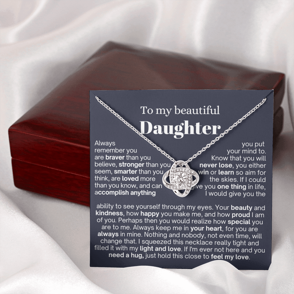 To My Daughter - Love Knot Necklace - Always In My Heart Message Card Gift