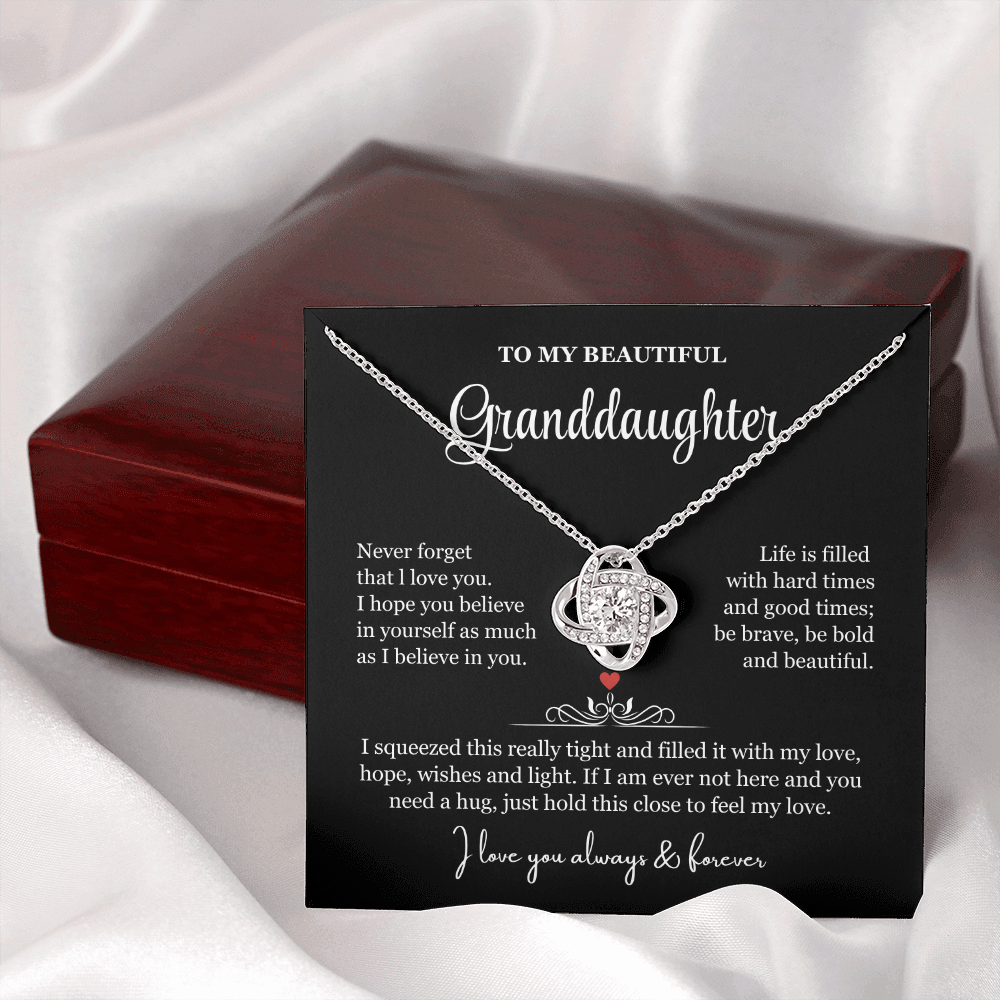 To My Granddaughter - Love Knot Necklace - Be Bold and Beautiful Message Gift Box