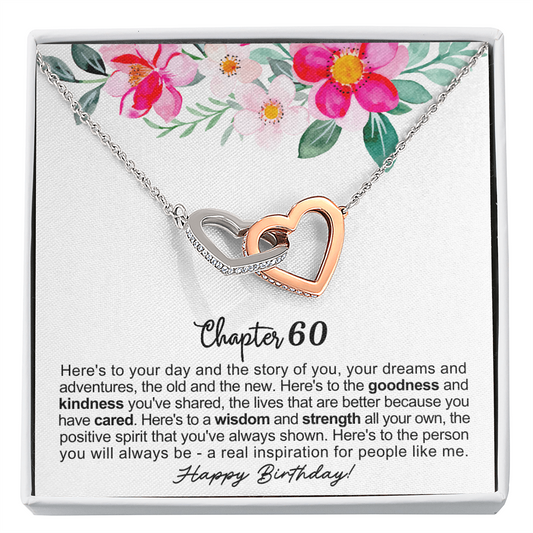 Happy 60th Birthday - Linked Hearts Necklace - You Are My Inspiration Message Card Gift