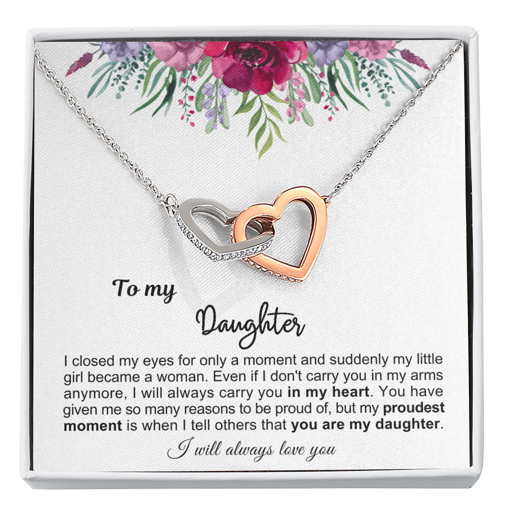 To My Daughter - Linked Hearts Necklace - Proud Of You Message Card Gift