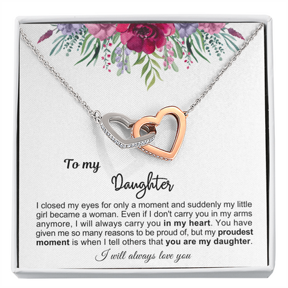 To My Daughter - Linked Hearts Necklace - Proud Of You Message Card Gift