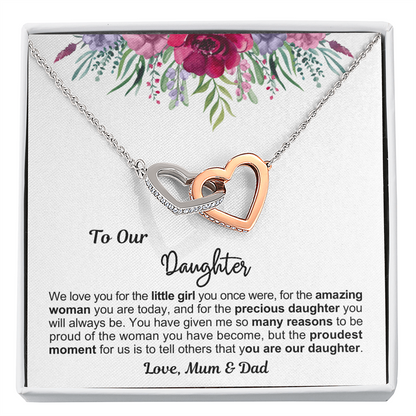 To My Daughter - Linked Hearts Necklace - Proud Of You Message Card Gift