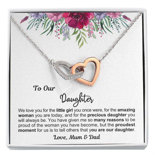 To My Daughter - Linked Hearts Necklace - Proud Of You Message Card Gift