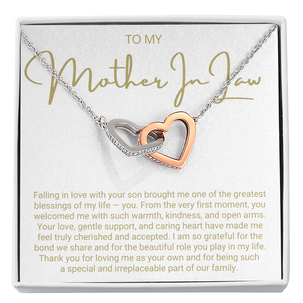 To My Mother In Law - Linked Hearts Necklace - You Are The Greatest Blessing Message Card Gift