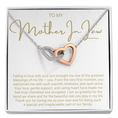 To My Mother In Law - Linked Hearts Necklace - You Are The Greatest Blessing Message Card Gift