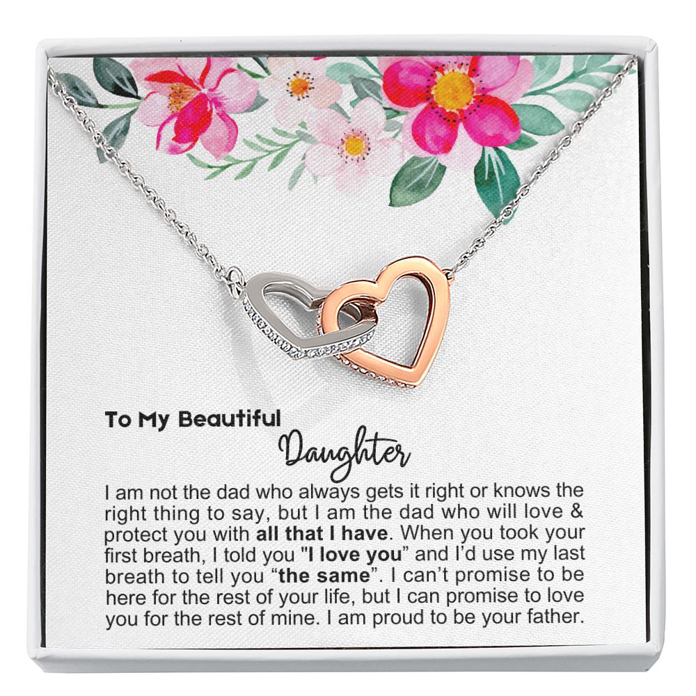 To My Daughter - Linked Hearts Necklace - Proud Father Message Card Gift