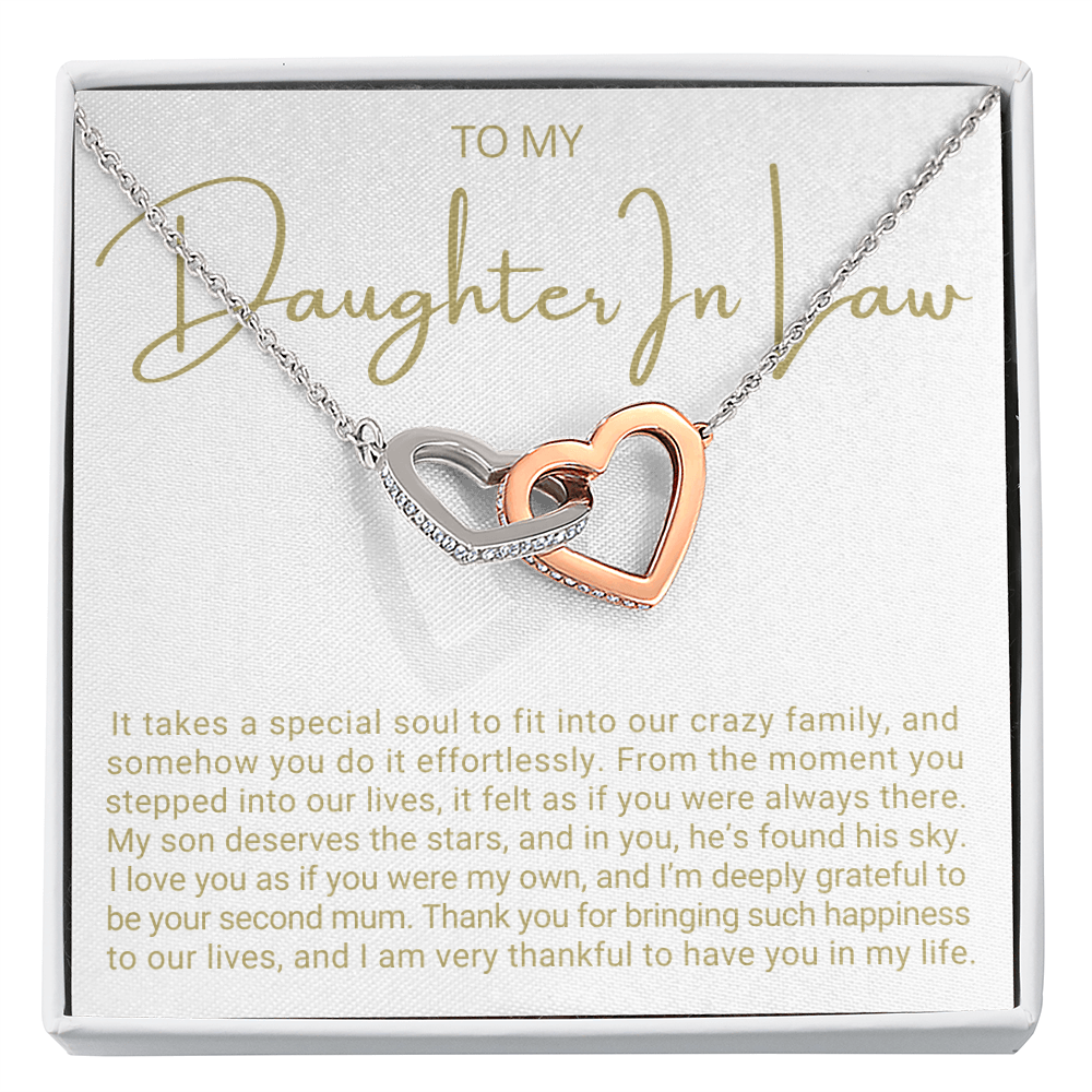 To My Daughter-in-law - Linked Hearts Necklace - Grateful to Have You Message Card Gift