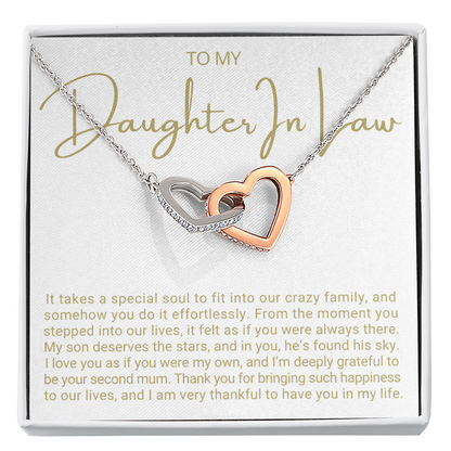 To My Daughter-in-law - Linked Hearts Necklace - Grateful to Have You Message Card Gift