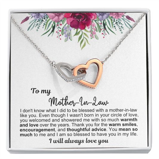 To My Mother In Law - Linked Hearts Necklace - You Are A Blessing Message Card Gift