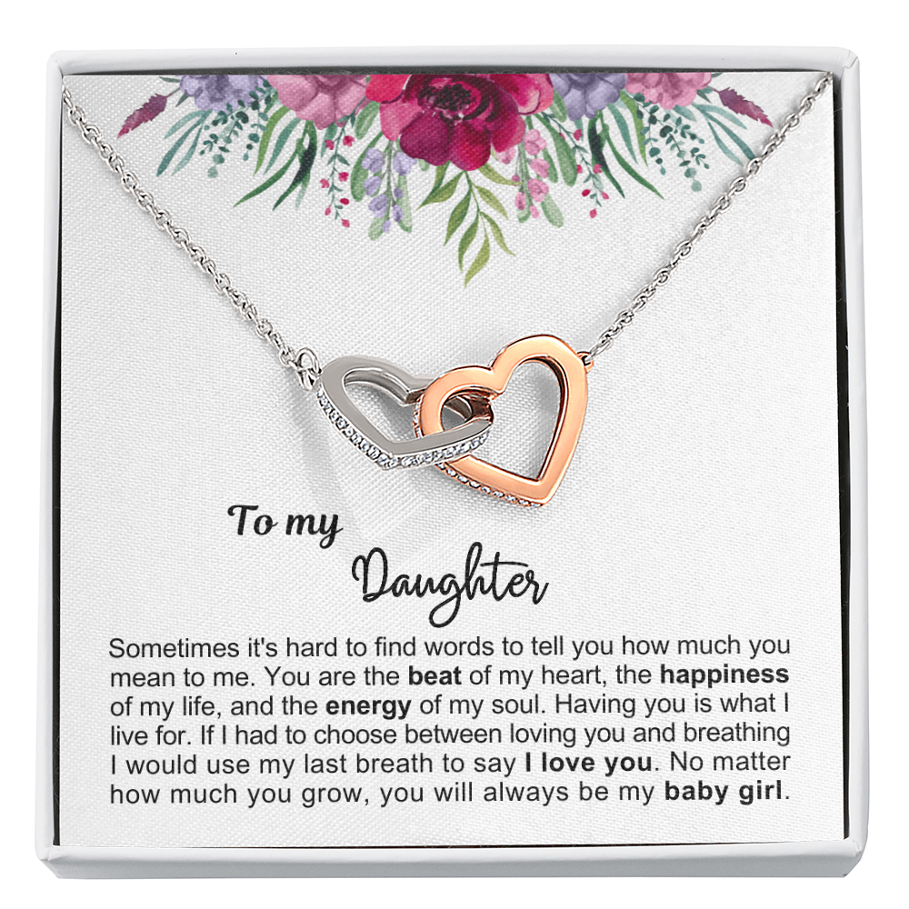 To My Daughter - Linked Hearts Necklace - Always My Baby Girl Message Card Gift