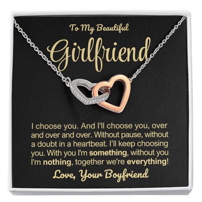 To My Girlfriend - Linked Hearts Necklace - I Choose You Message Card Gift