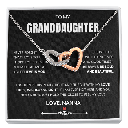 To My Granddaughter - Linked Hearts Necklace - Be Bold and Beautiful Message Card Gift