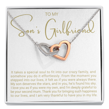 To My Son's Girlfriend - Linked Hearts Necklace - Grateful to Have You Message Card Gift