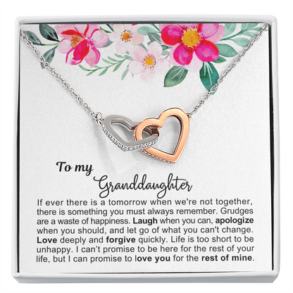 To My Granddaughter - Linked Hearts Necklace - Love You Forever Message Card Gift
