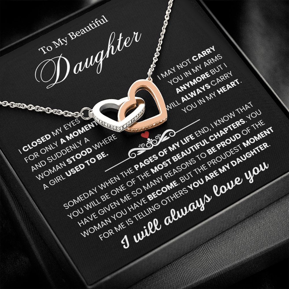 To My Daughter - Linked Hearts Necklace - You Are Never Alone Message Card Gift