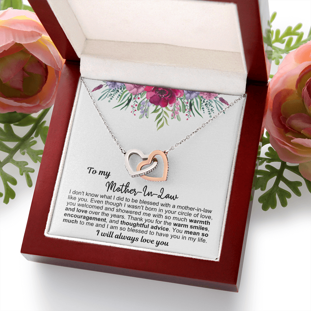 To My Mother In Law - Linked Hearts Necklace - You Are A Blessing Message Card Gift