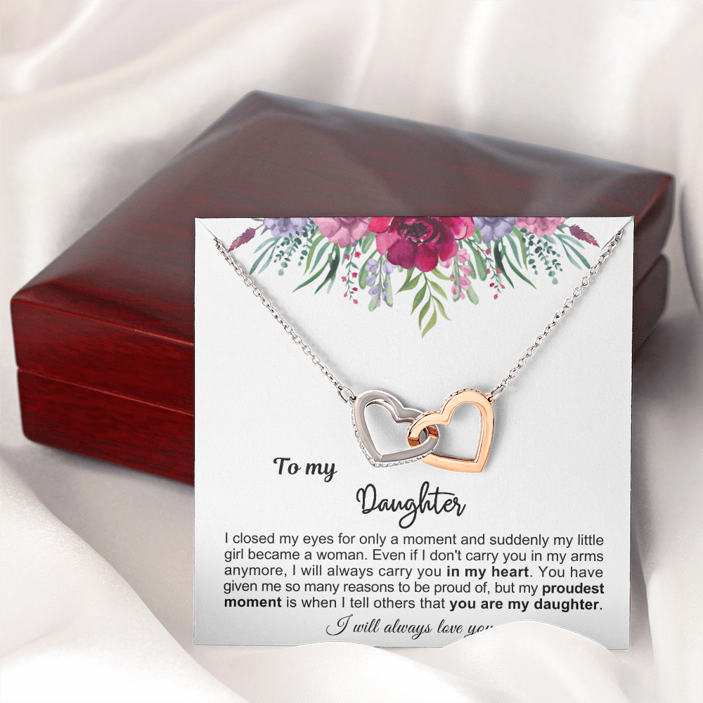 To My Daughter - Linked Hearts Necklace - Proud Of You Message Card Gift